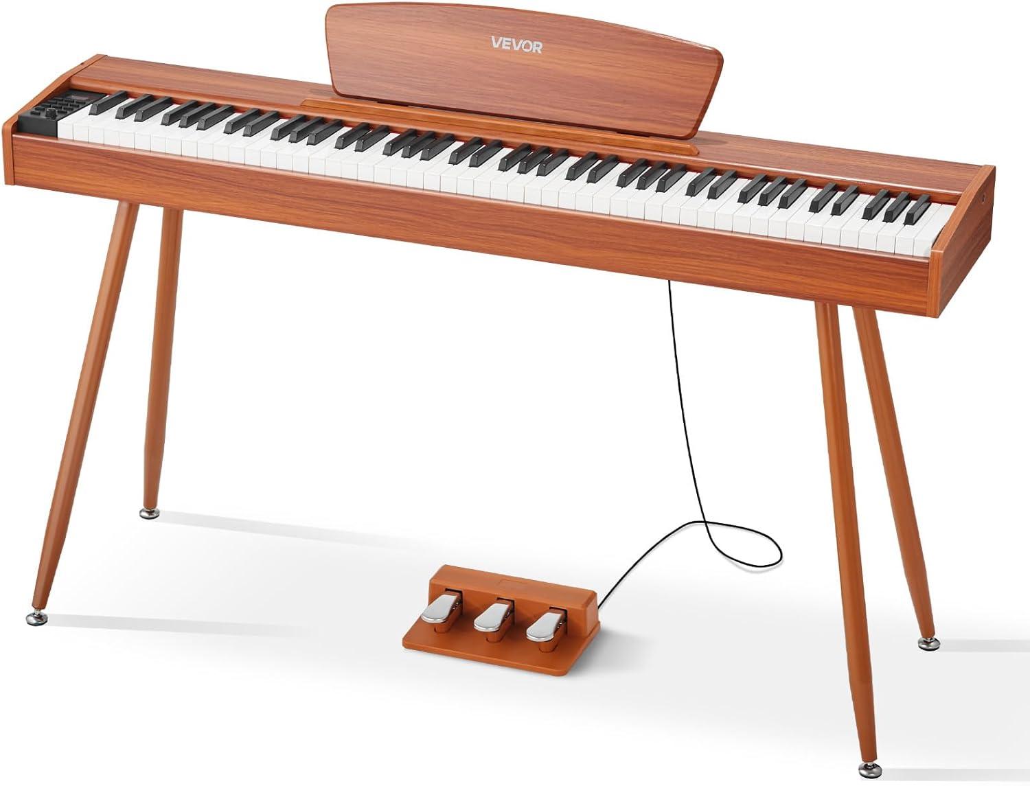 image:imageVEVOR Weighted Digital Piano 88 Keys Fully Weighted Electric Piano Keyboard with Furniture Stand Power Adapter Triple Pedal Record Function 280 Tones Wireless Connection for Beginners WhiteBrown