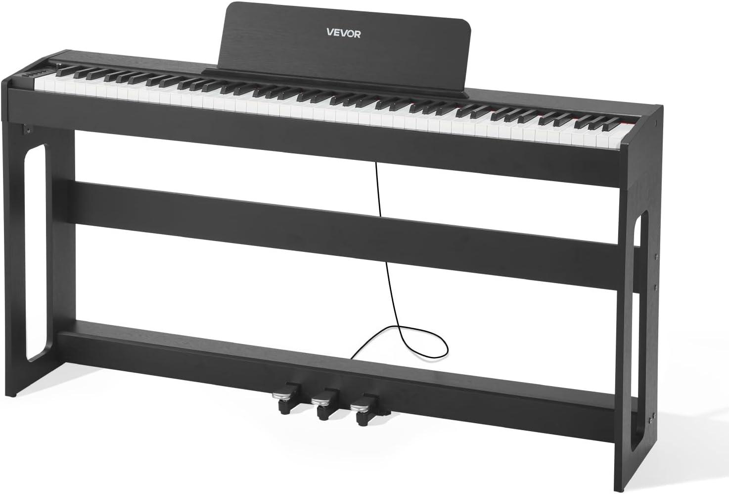 image:imageVEVOR Weighted Digital Piano 88 Keys Fully Weighted Electric Piano Keyboard with Furniture Stand Power Adapter Triple Pedal Record Function 280 Tones Wireless Connection for Beginners WhiteBlack
