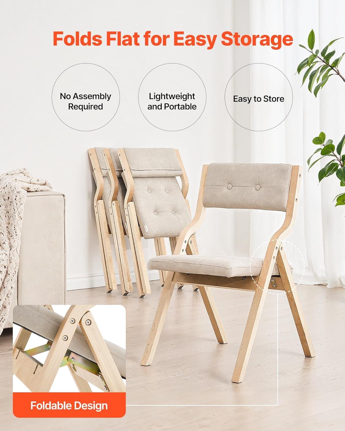 image:imageVEVOR Wooden Folding Chairs with Cushion Set of 2 Portable Foldable Cushion Chair with Wooden Frame Modern Padded Dining Chair for Kitchen Office Wedding Party Dining Room Easy Assembly BeigeNaturalbeige
