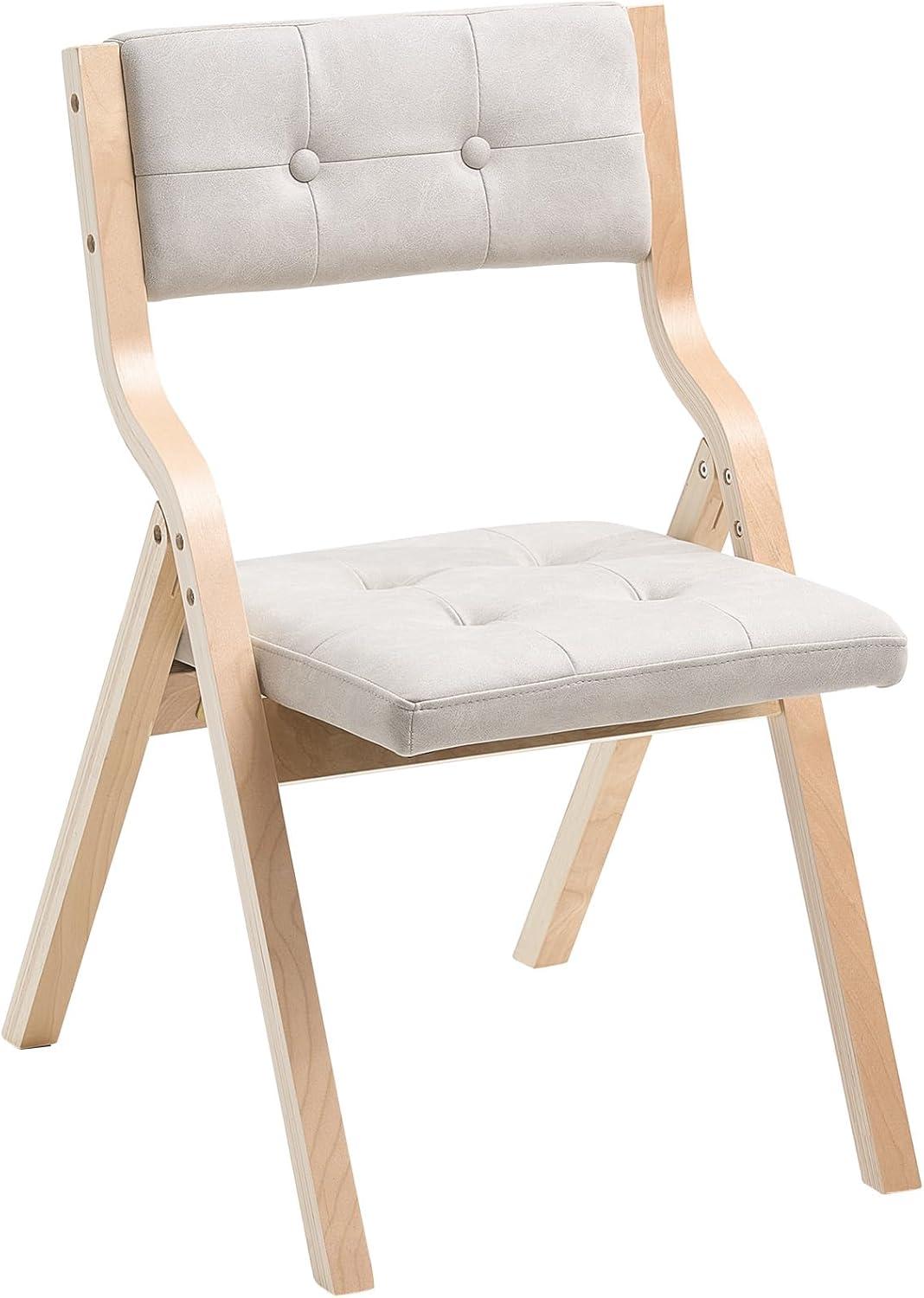 image:imageVEVOR Wooden Folding Chairs with Cushion Set of 2 Portable Foldable Cushion Chair with Wooden Frame Modern Padded Dining Chair for Kitchen Office Wedding Party Dining Room Easy Assembly BeigeNaturalbeige