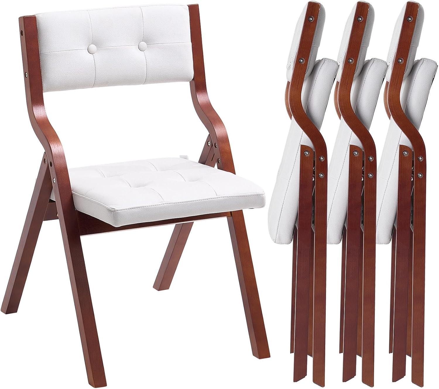 image:imageVEVOR Wooden Folding Chairs with Cushion Set of 2 Portable Foldable Cushion Chair with Wooden Frame Modern Padded Dining Chair for Kitchen Office Wedding Party Dining Room Easy Assembly BeigeWalnutbeige