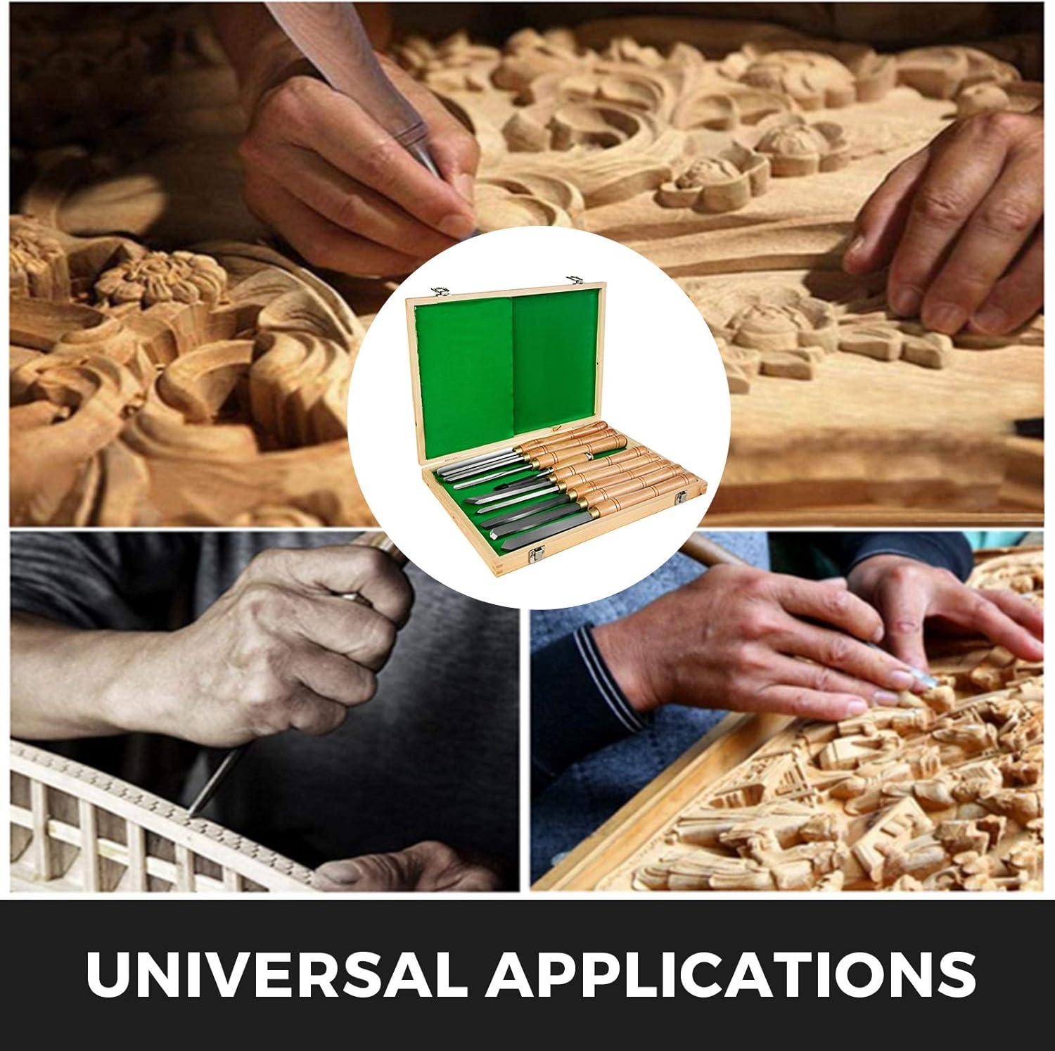 image:imageVEVOR Woodworking Lathe Chisel Set 8 Pieces HSS Steel Blades Wood Turning Tools Wooden Case for Storage for Carving Root Furniture One Free Chisel8pcs