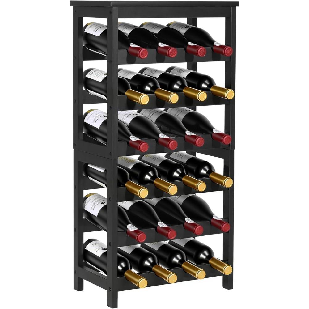 image:imageVEVOR 15 Bottle Wine RackIron Freestanding Floor Wine Holder Mini Bar Stand Liquor Cabinet with Wood Tabletop for Home BarKitchenLiving RoomDining Room169L X 114W X 352H24 Bottle