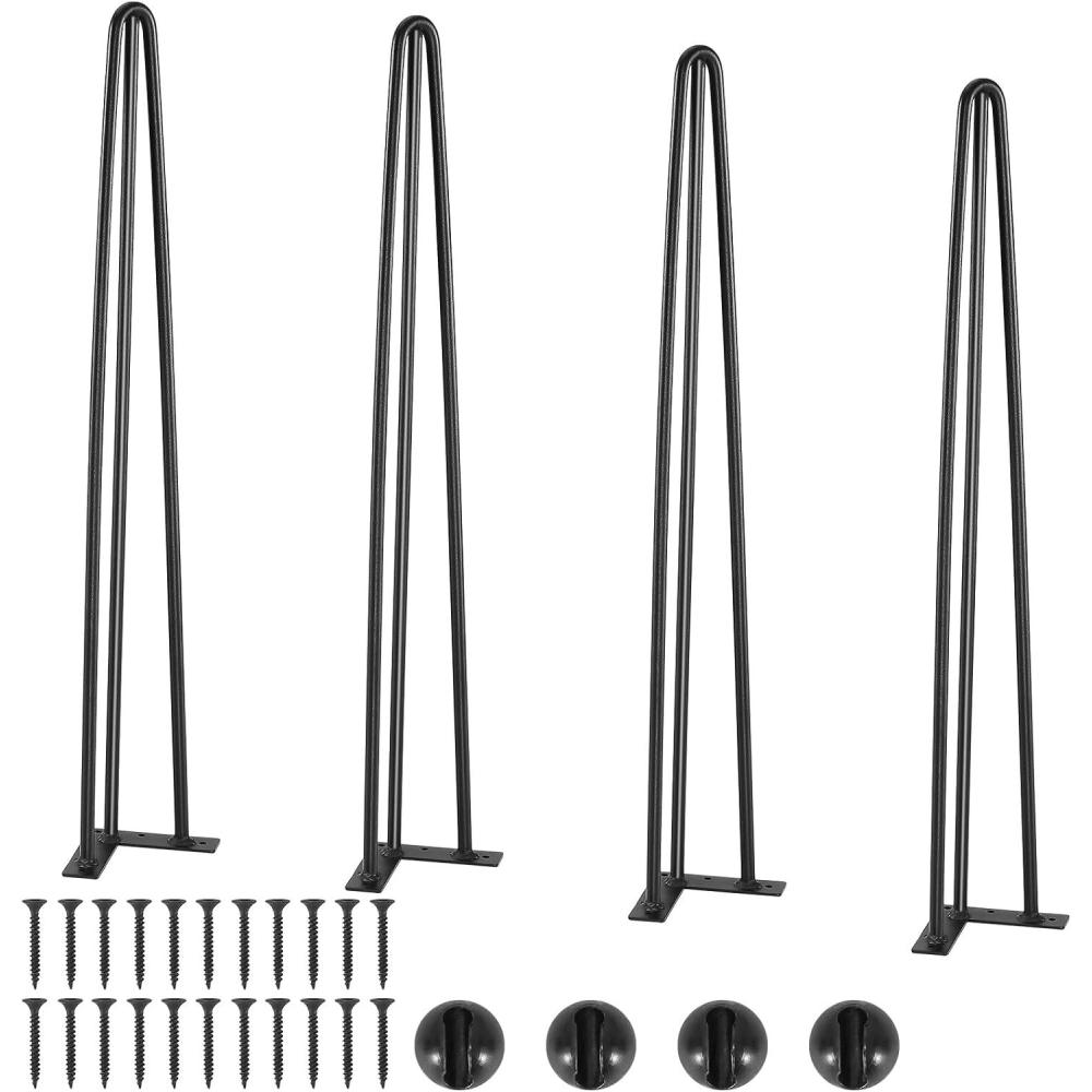 image:imageVEVOR 16 Hairpin Furniture Legs Metal Home DIY Projects for Nightstand Coffee Table Desk 500lbs Load Capacity with Rubber Floor Protectors Metal Heavy Duty Sturdy Modern Table Legs 4PCS BlackHairpin3 rods solid