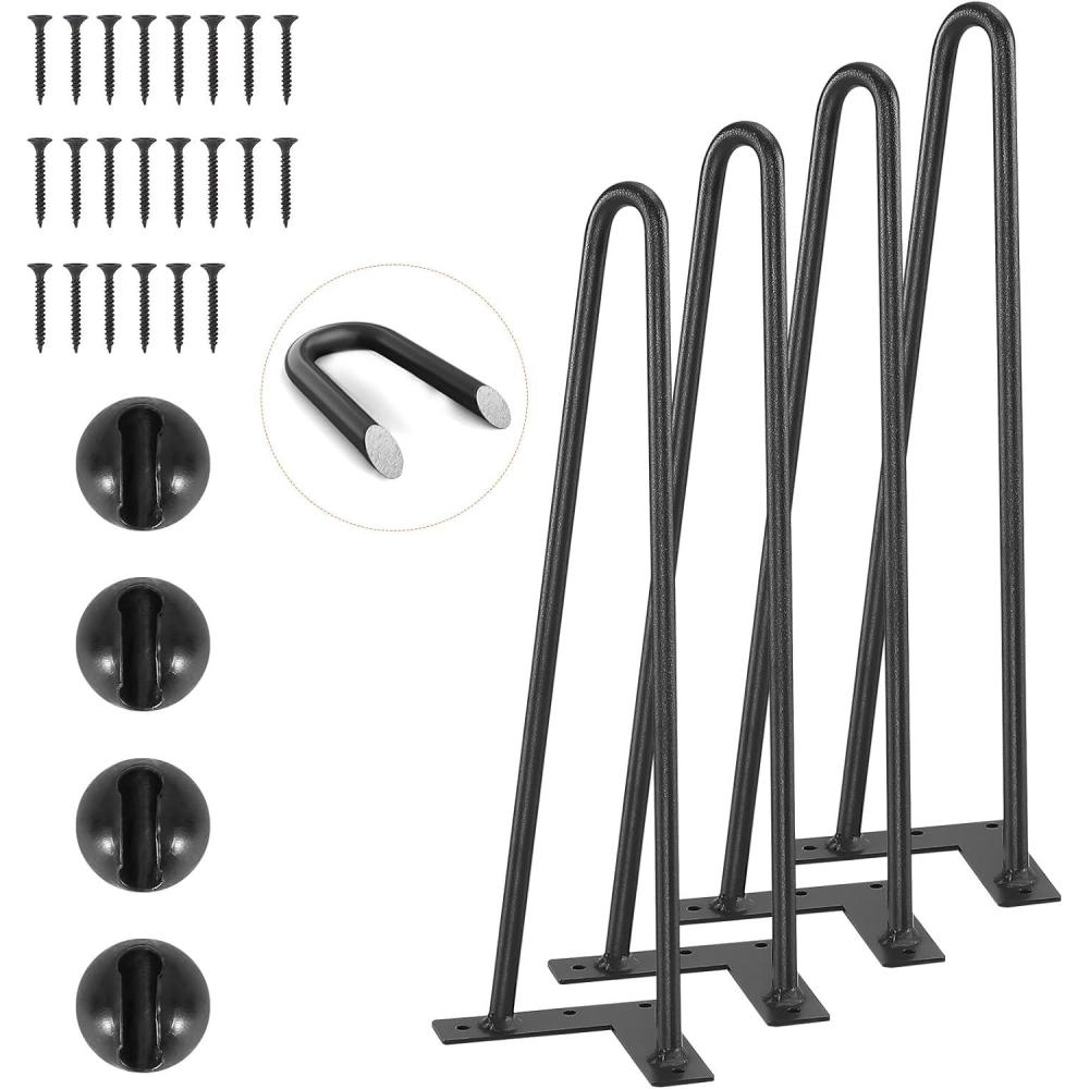 image:imageVEVOR 16 Hairpin Furniture Legs Metal Home DIY Projects for Nightstand Coffee Table Desk 500lbs Load Capacity with Rubber Floor Protectors Metal Heavy Duty Sturdy Modern Table Legs 4PCS BlackHairpin2 rods solid