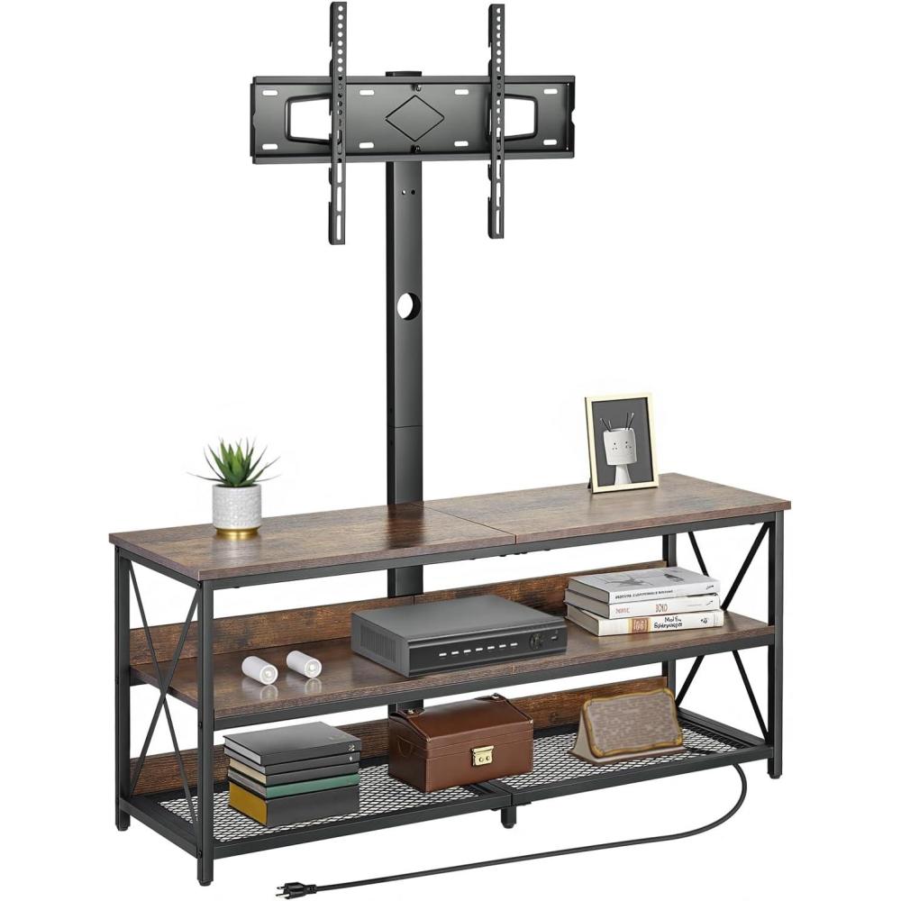 image:imageVEVOR 45 TV Stand with Mount for up to 75 in TVs Entertainment Center with Power Outlet amp LED Lights Height Adjustable TV Console with Mount with 3 Tiers Storage Cabinets for Bedroom Living Room48 Rectangular