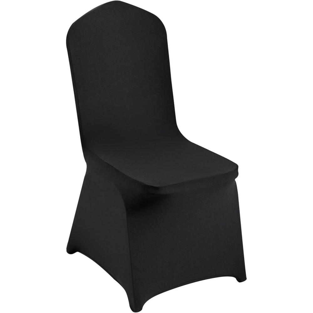 image:imageVEVOR 50 Pcs Black Chair Covers Polyester Spandex Stretch Slipcovers for Wedding Party Dining Banquet ArchedFront Chair CoversBlacka