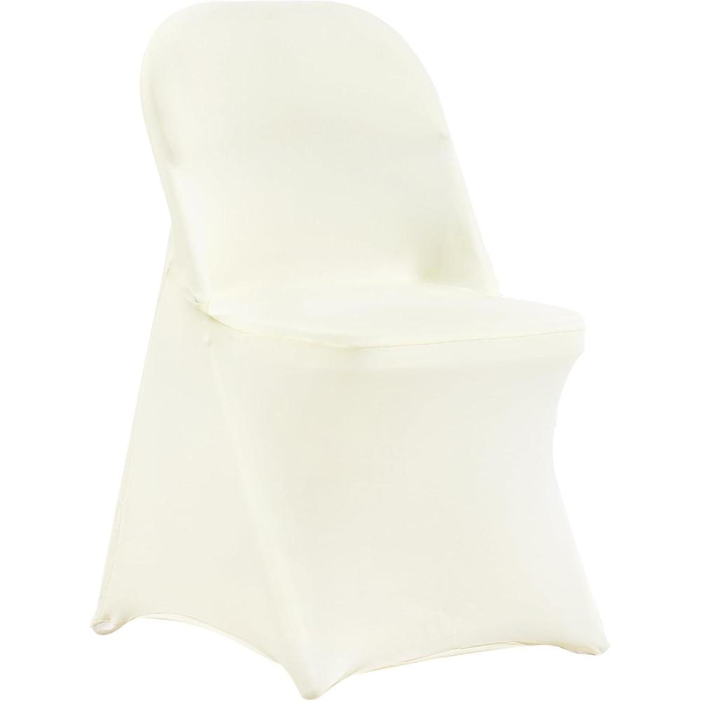 image:imageVEVOR 50 Pcs Black Chair Covers Polyester Spandex Stretch Slipcovers for Wedding Party Dining Banquet ArchedFront Chair CoversIvoryb