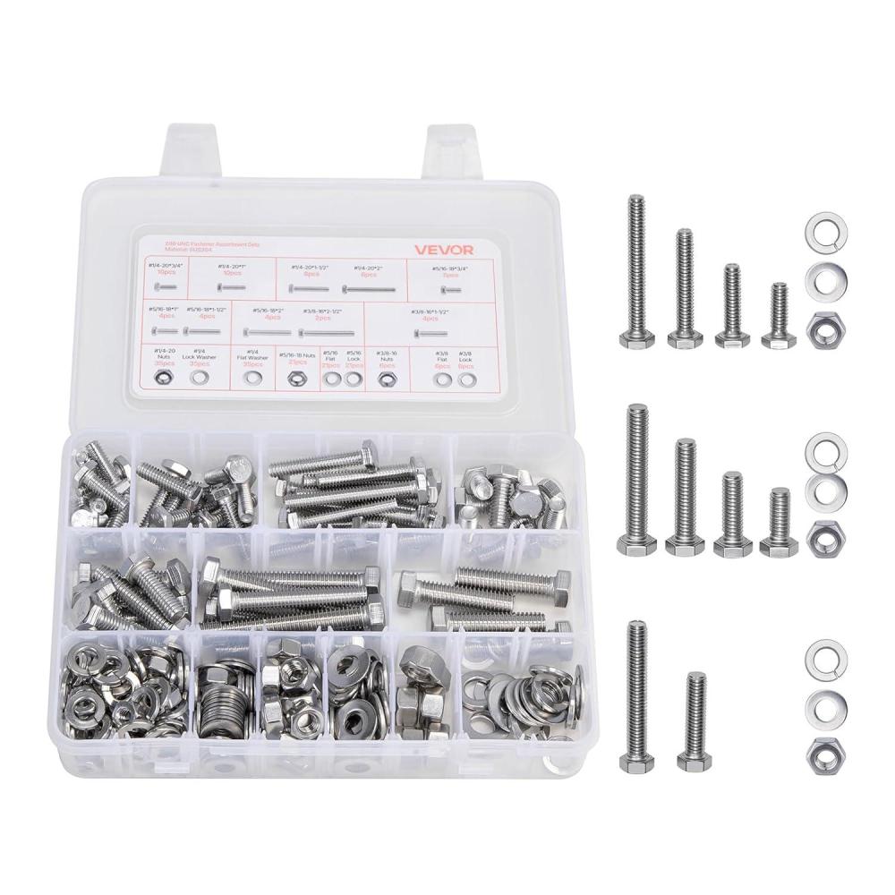image:imageVEVOR 566 Pcs Bolts and Nuts Assortment Kit Imperial Machine Screws and Flat Washers Alloy Steel 1420516183816 for FurnitureEquipmentVehicle Assembly Galvanized White246 PCS  Imperial 1420  51618  3816