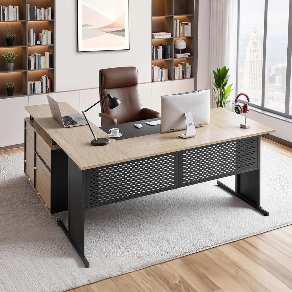 image:imageVEVOR 63 LShaped Executive Desk Large Office Desk with Drawers File Storage Cabinet Detachable 350 LBS Load Capacity Corner Table Easy Assembly Business Furniture Workstation for Home Office63315393157
