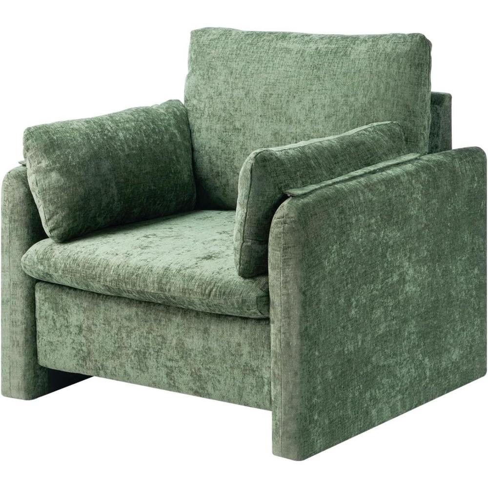 image:imageVEVOR Accent Chair Metal Framed Chair with Wooden Armrests Modern Cozy Upholstered Armchair with Soft Foam Cushioning Detachable Cushion for Living Room Bedroom Reading Room Office BeigeGreen