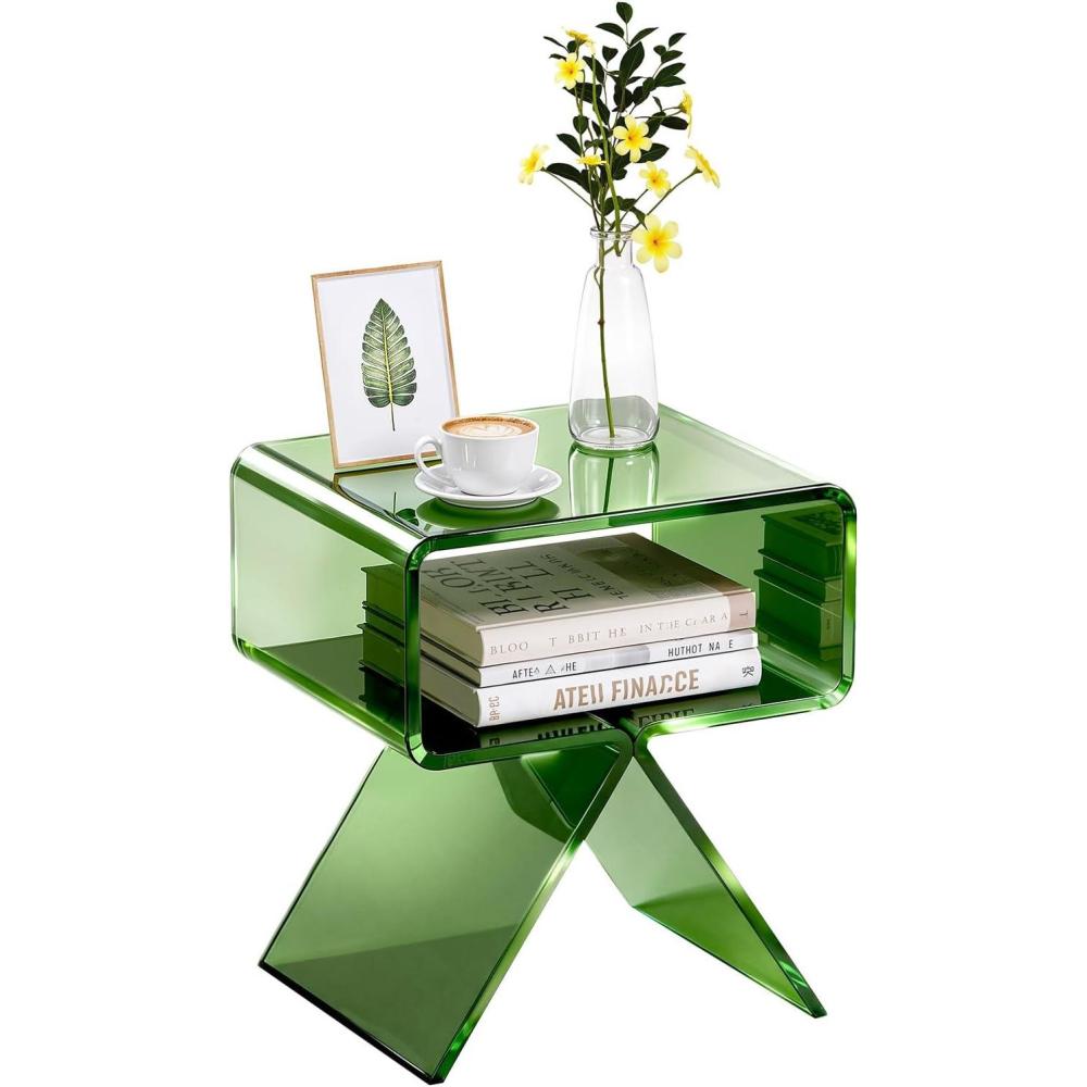 image:imageVEVOR Acrylic Bar Cart with 4 Lockable Wheels Clear Mobile Utility Rolling Cart Multifunction Serving Cart for Home Bar Kitchen Bathroom Living Room with Pulling Handle 2Tier ModernGreen