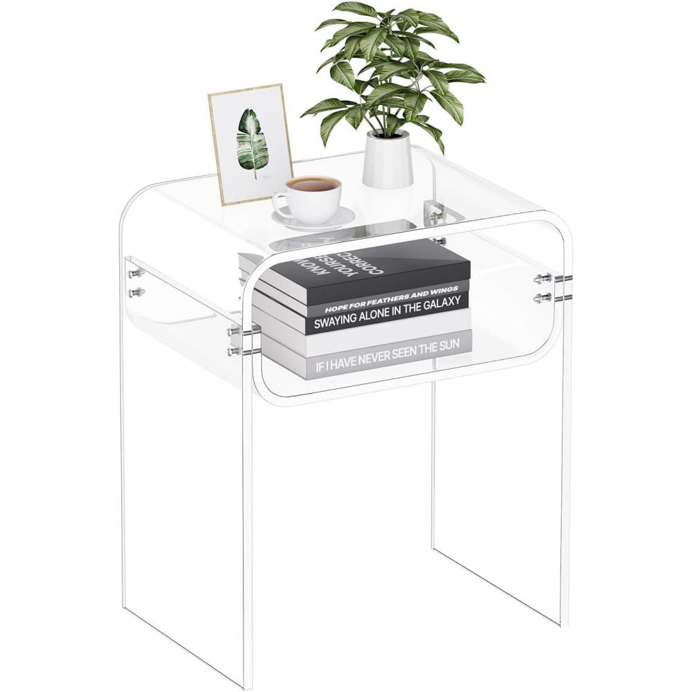 image:imageVEVOR Acrylic Bar Cart with 4 Lockable Wheels Clear Mobile Utility Rolling Cart Multifunction Serving Cart for Home Bar Kitchen Bathroom Living Room with Pulling Handle 2Tier ModernClear