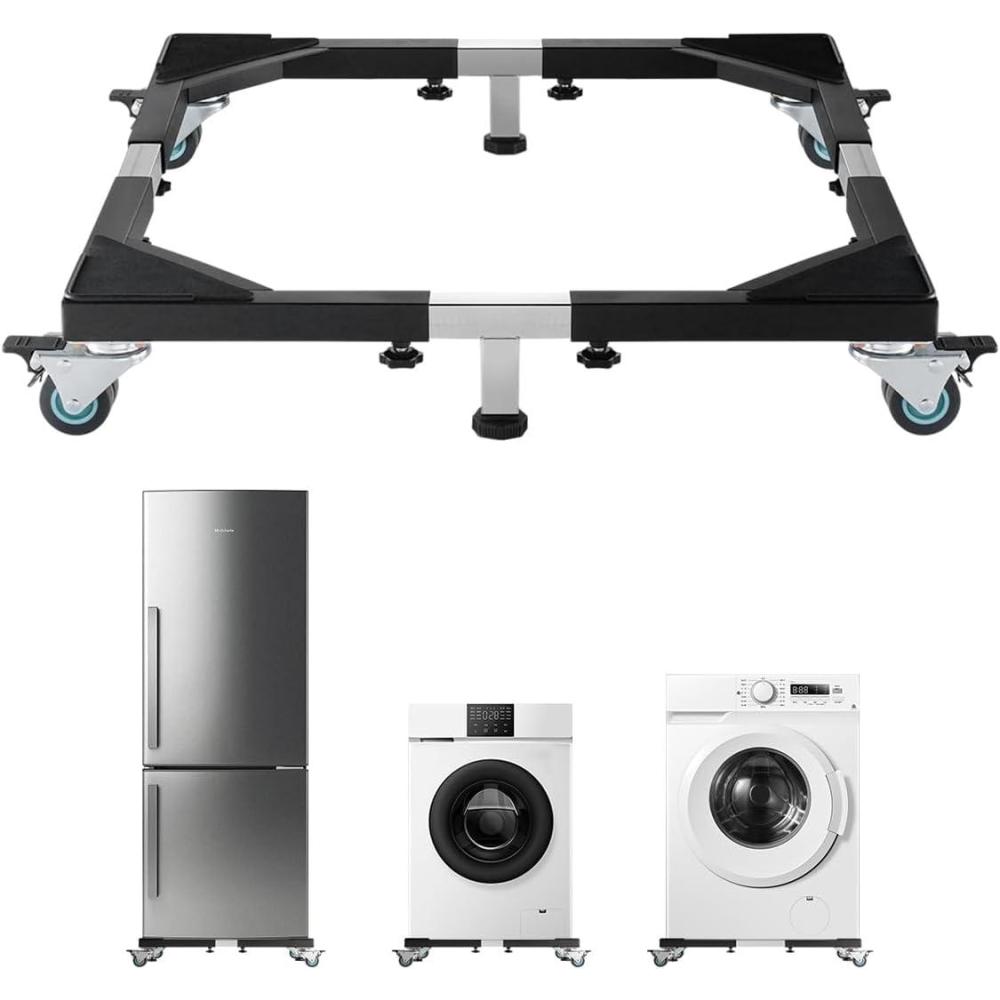 image:imageVEVOR All Stainless Steel Washing Machine Dolly Cart 1200lbs Heavy Duty Furniture Dolly Adjustable Fridge Stand Base with 4 Lockble Twin Wheels and 2 Strong Feet for Washer Refrigerator and Dryer23in366in