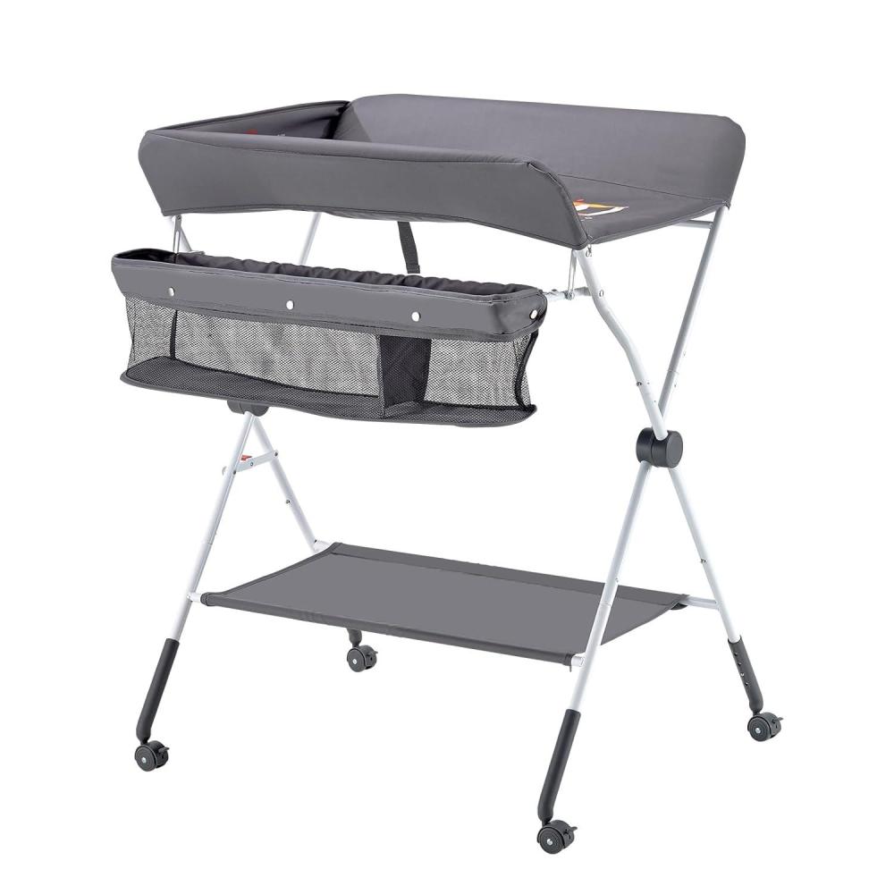 image:imageVEVOR Baby Changing Table Foldable Diaper Change Station with Side Basket Adjustable Height Changing Table with Lockable Wheels MultiFunctional Nursery Storage Organizer Graydark gray