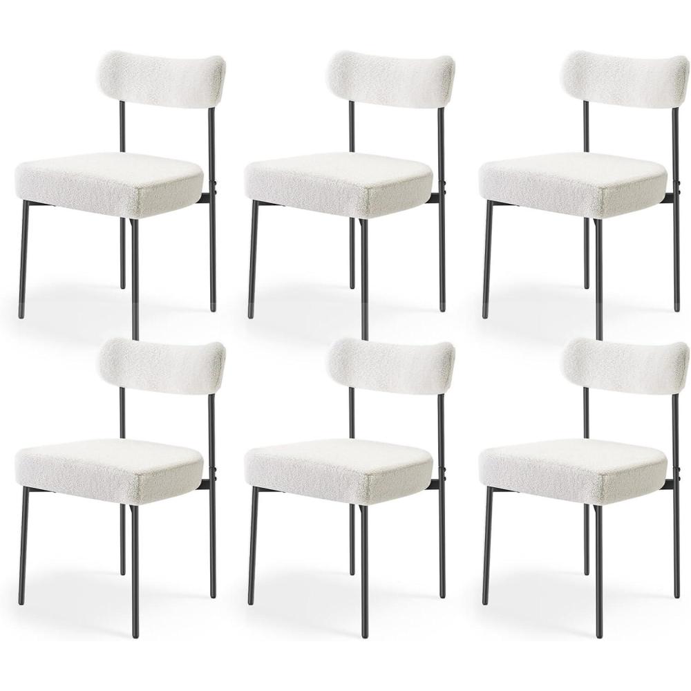 image:imageVEVOR Boucle Dining Chairs Set of 2 Mid Century Modern Sherpa Accent Chairs Upholstered Side Chair for Dining Room SpaceSaving White Kitchen Chair with Curved Backrest and Black Metal LegsSet of 6