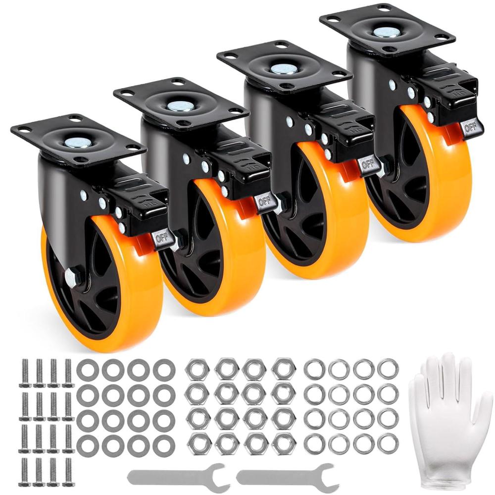 image:imageVEVOR Caster Wheels 2inch Swivel Plate Casters Set of 4 with Security Dual Locking No Noise PVC Wheels for Cart Furniture Workbench Heavy Duty 150 lbs Load Capacity Per Caster5inch