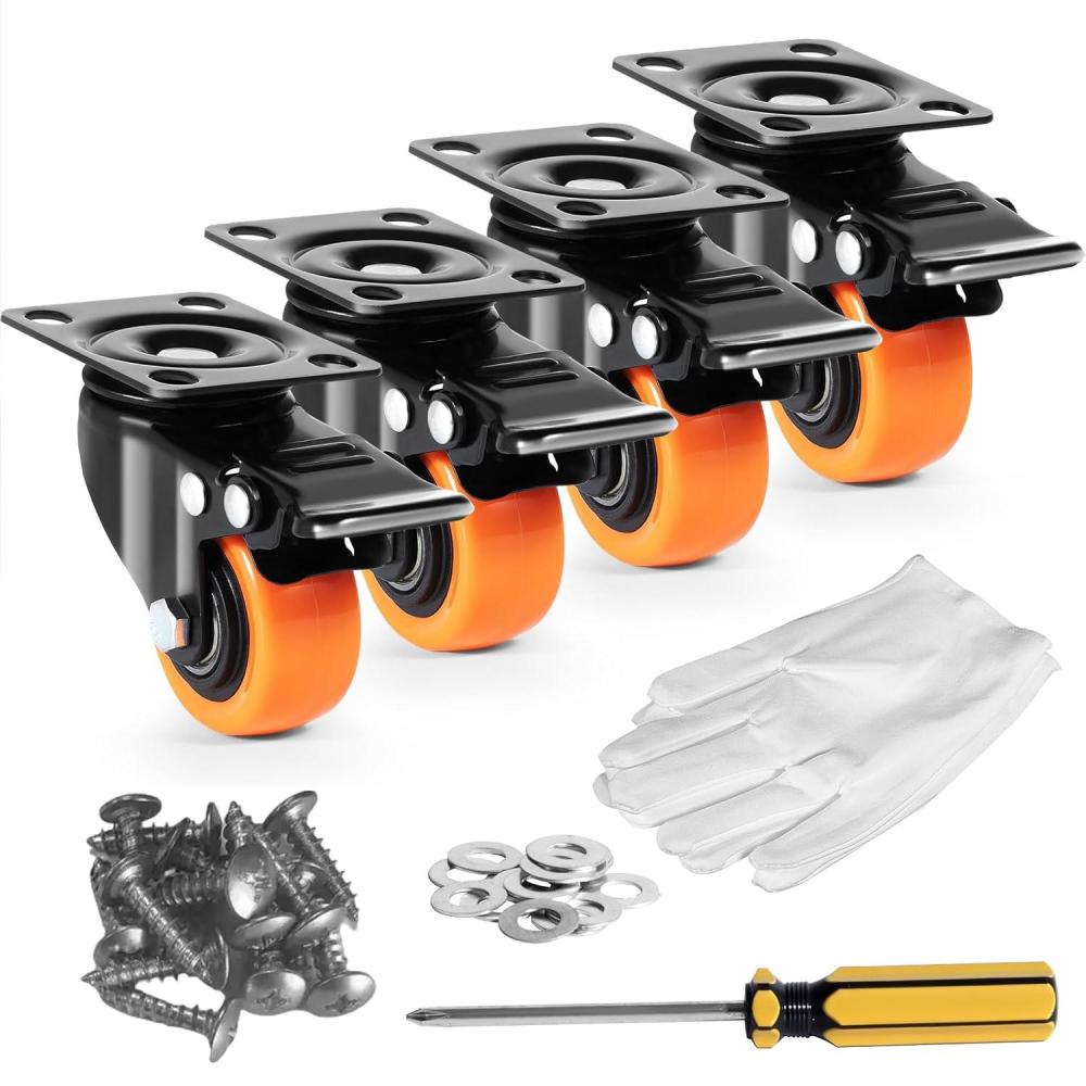 image:imageVEVOR Caster Wheels 2inch Swivel Plate Casters Set of 4 with Security Dual Locking No Noise PVC Wheels for Cart Furniture Workbench Heavy Duty 150 lbs Load Capacity Per Caster2inch