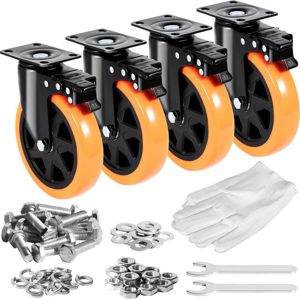 image:imageVEVOR Caster Wheels 2inch Swivel Plate Casters Set of 4 with Security Dual Locking No Noise PVC Wheels for Cart Furniture Workbench Heavy Duty 150 lbs Load Capacity Per Caster6inch