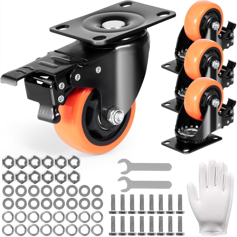 image:imageVEVOR Caster Wheels 2inch Swivel Plate Casters Set of 4 with Security Dual Locking No Noise PVC Wheels for Cart Furniture Workbench Heavy Duty 150 lbs Load Capacity Per Caster3inch
