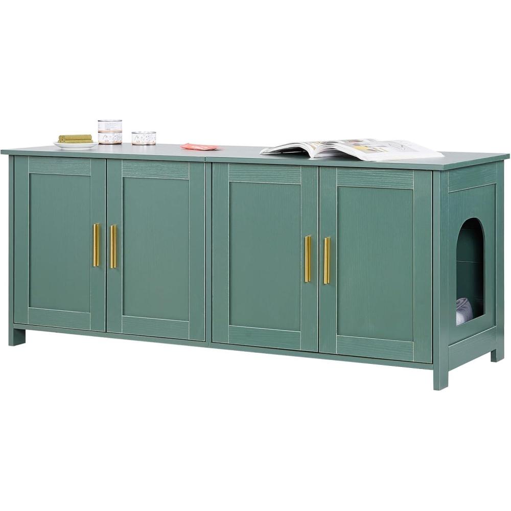 image:imageVEVOR Cat Litter Box Enclosure 31 in Hidden Litter Box Cabinet with Shelf amp Storage Modern Style Indoor Cat Washroom Wooden Kitty House Furniture End Table Fit Most Litterboxes Red amp GreenRetro Green