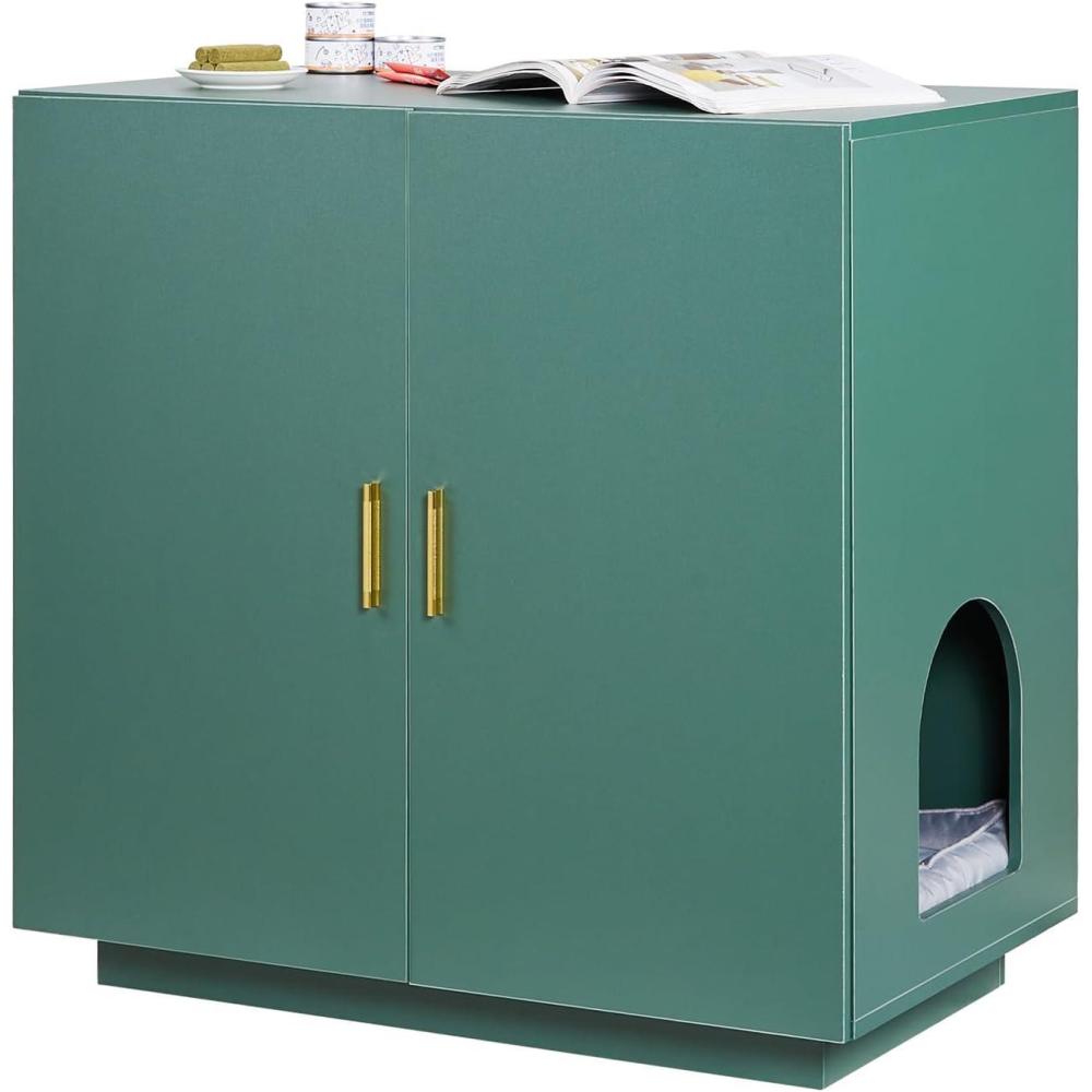 image:imageVEVOR Cat Litter Box Enclosure 31 in Hidden Litter Box Cabinet with Shelf amp Storage Modern Style Indoor Cat Washroom Wooden Kitty House Furniture End Table Fit Most Litterboxes Red amp GreenDark Green
