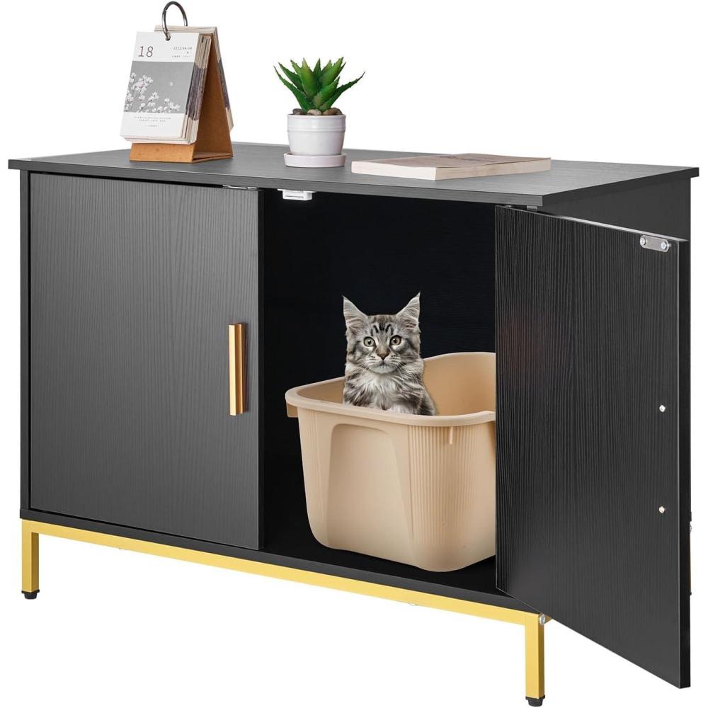 image:imageVEVOR Cat Litter Box Enclosure Furniture 236 in Hidden Litter Box Cabinet with Storage Shelves Modern Style Waterproof Washroom Side Table Cat House Fit Most of Litterbox for Living RoomBlack