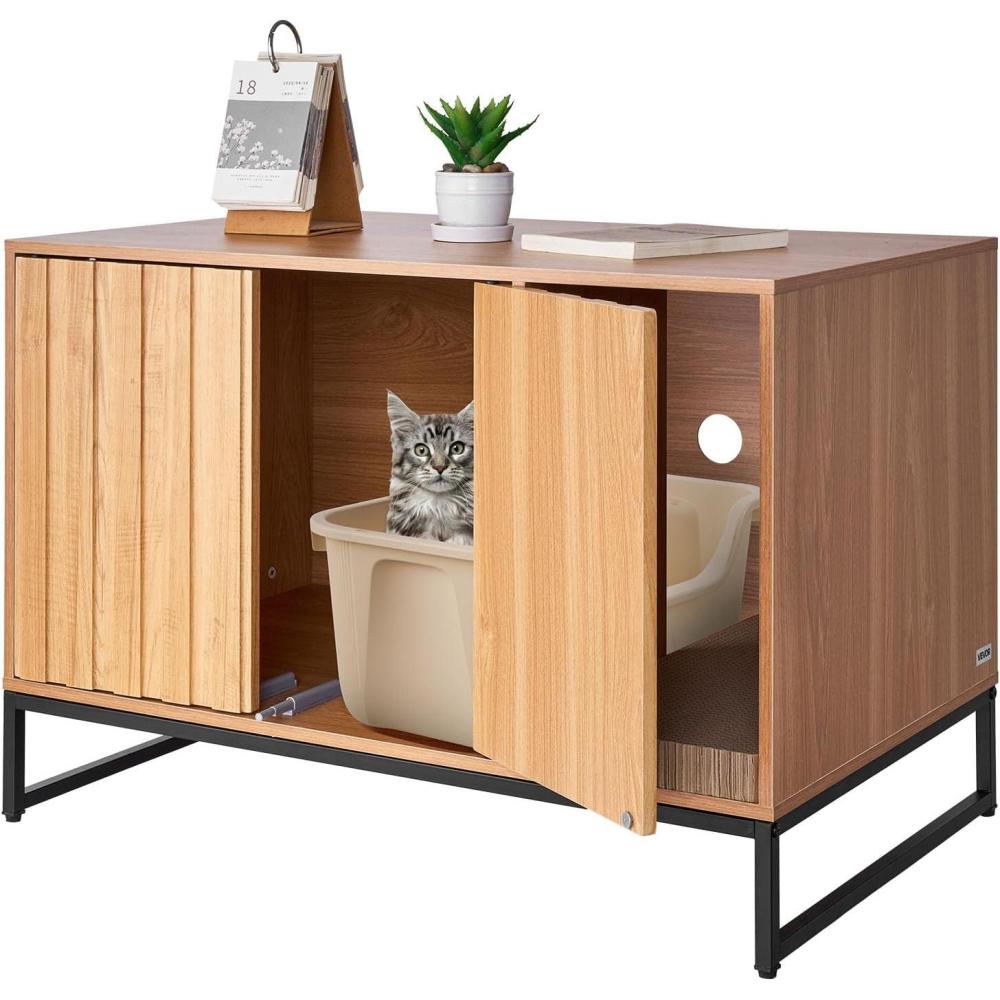 image:imageVEVOR Cat Litter Box Enclosure Furniture 236 in Hidden Litter Box Cabinet with Storage Shelves Modern Style Waterproof Washroom Side Table Cat House Fit Most of Litterbox for Living RoomNatural wood colour