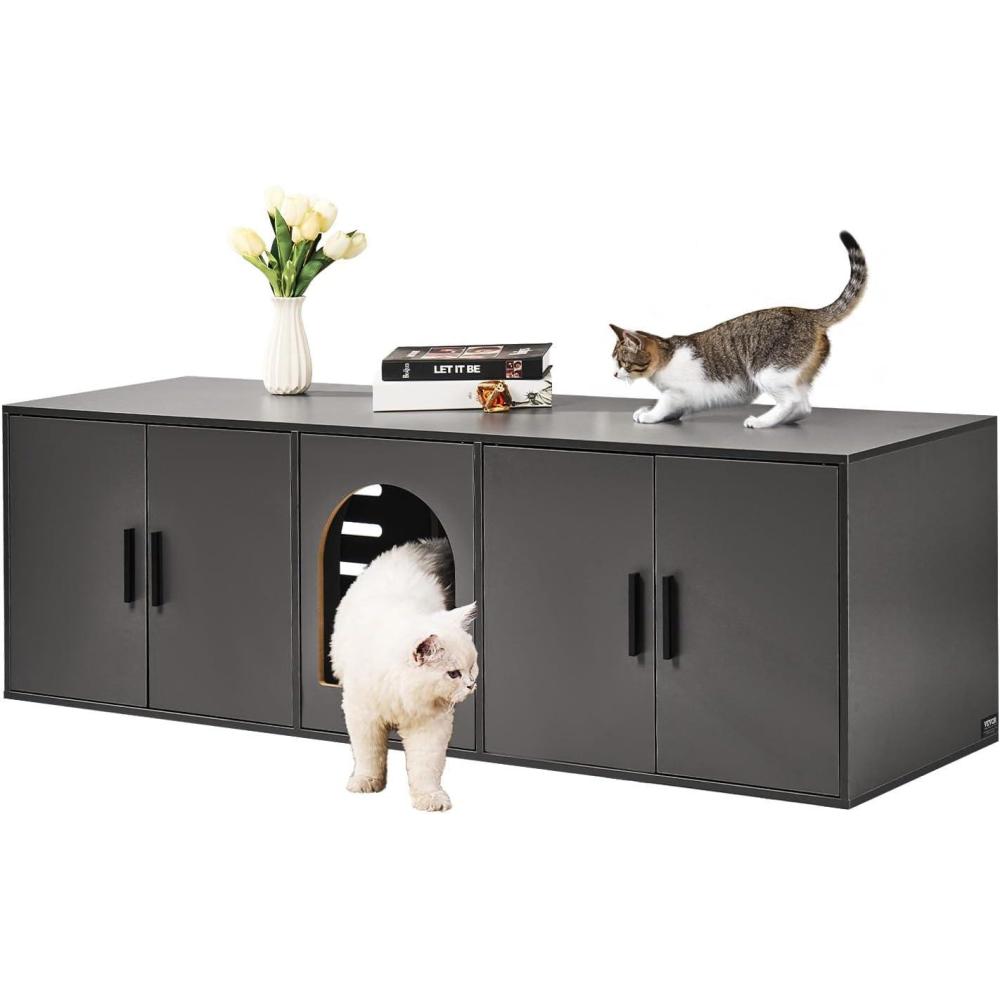 image:imageVEVOR Cat Litter Box Enclosure for 2 Cats Litter Box Furniture Hidden 472inGrey
