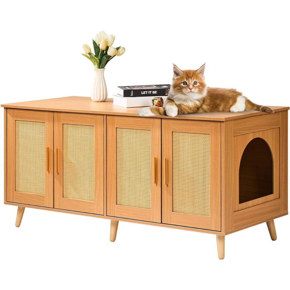 image:imageVEVOR Cat Litter Box Enclosure for 2 Cats Litter Box Furniture Hidden 472inNatural color