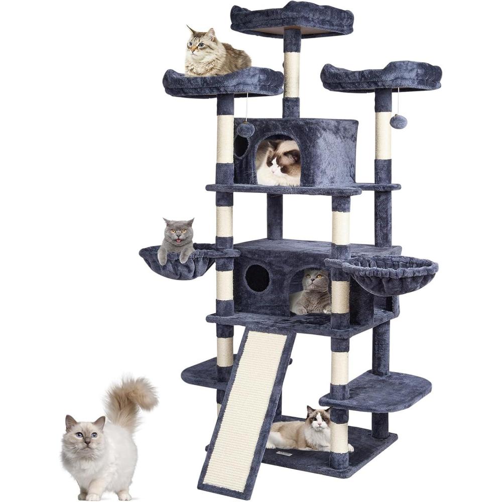 image:imageVEVOR Cat Tree for Indoor Cats 606 Cat Tower with Cat Condo Sisal Scratching Post Hammock Top Perch Jumping Platforms Large Cat Furniture Activity Center with Hang Ball Light GreyDark Grey