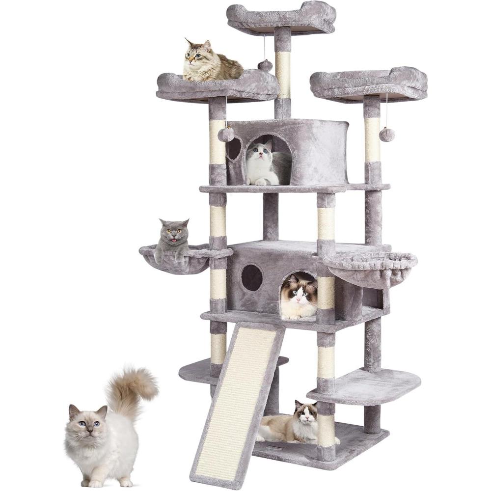 image:imageVEVOR Cat Tree for Indoor Cats 606 Cat Tower with Cat Condo Sisal Scratching Post Hammock Top Perch Jumping Platforms Large Cat Furniture Activity Center with Hang Ball Light GreyLight Grey