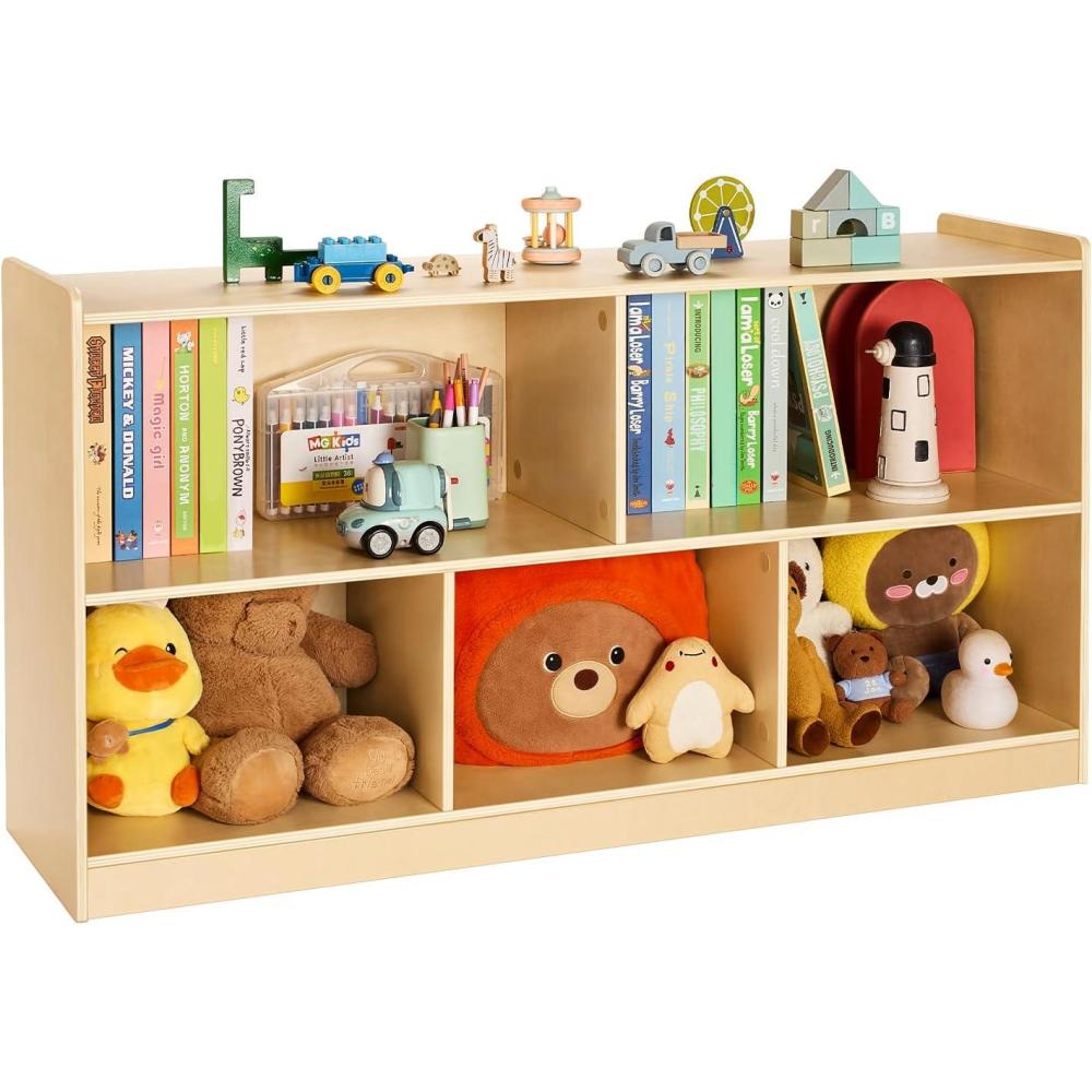 image:imageVEVOR Cubby Mobile Tray Storage Cabinet 8Compartment Cubby Storage Shelf Cubby Storage Cabinet 3Shelf Classroom Cubbies Classroom Furniture for Home Daycare and Preschool NaturalBookcase