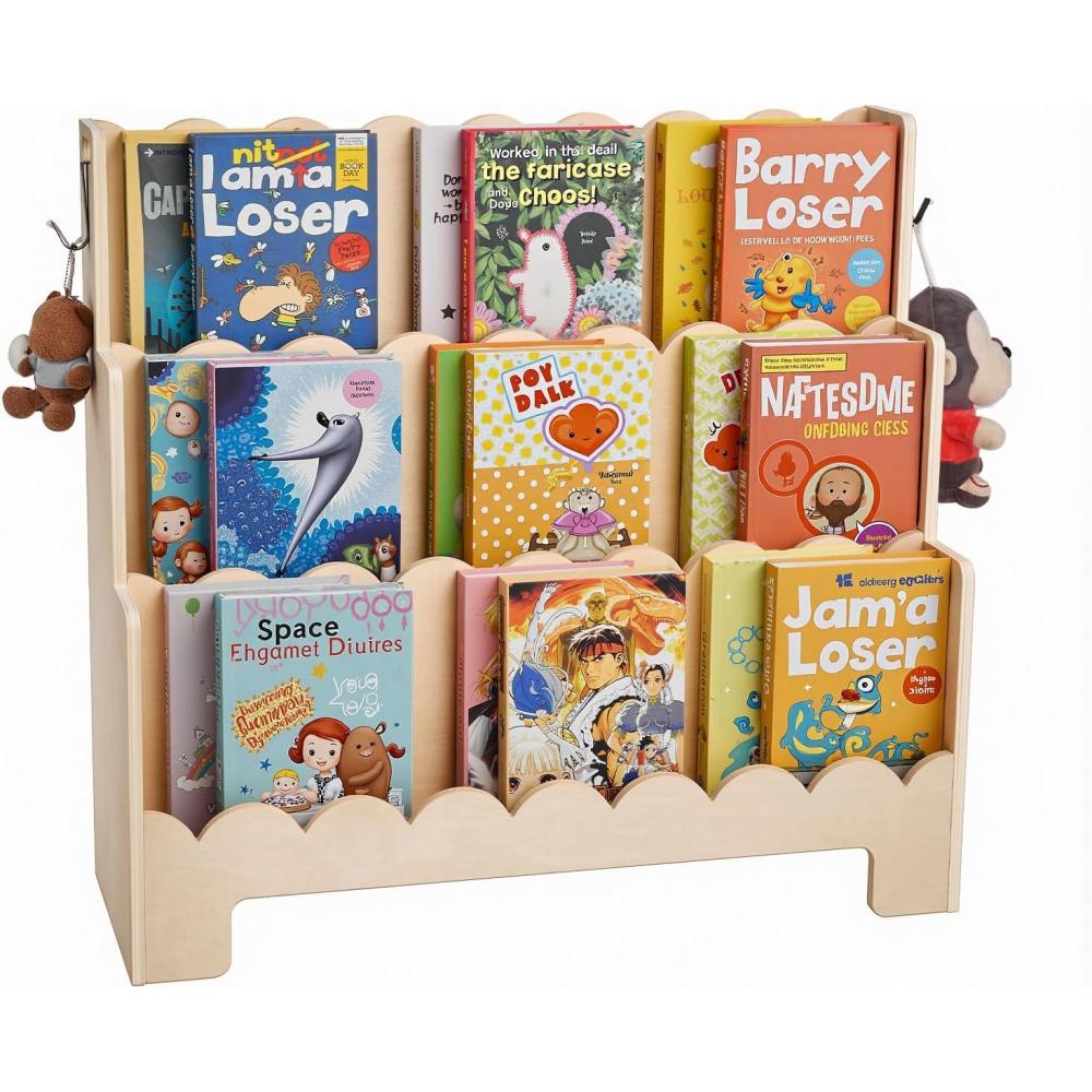 image:imageVEVOR Cubby Mobile Tray Storage Cabinet 8Compartment Cubby Storage Shelf Cubby Storage Cabinet 3Shelf Classroom Cubbies Classroom Furniture for Home Daycare and Preschool NaturalScalloped Bookcase