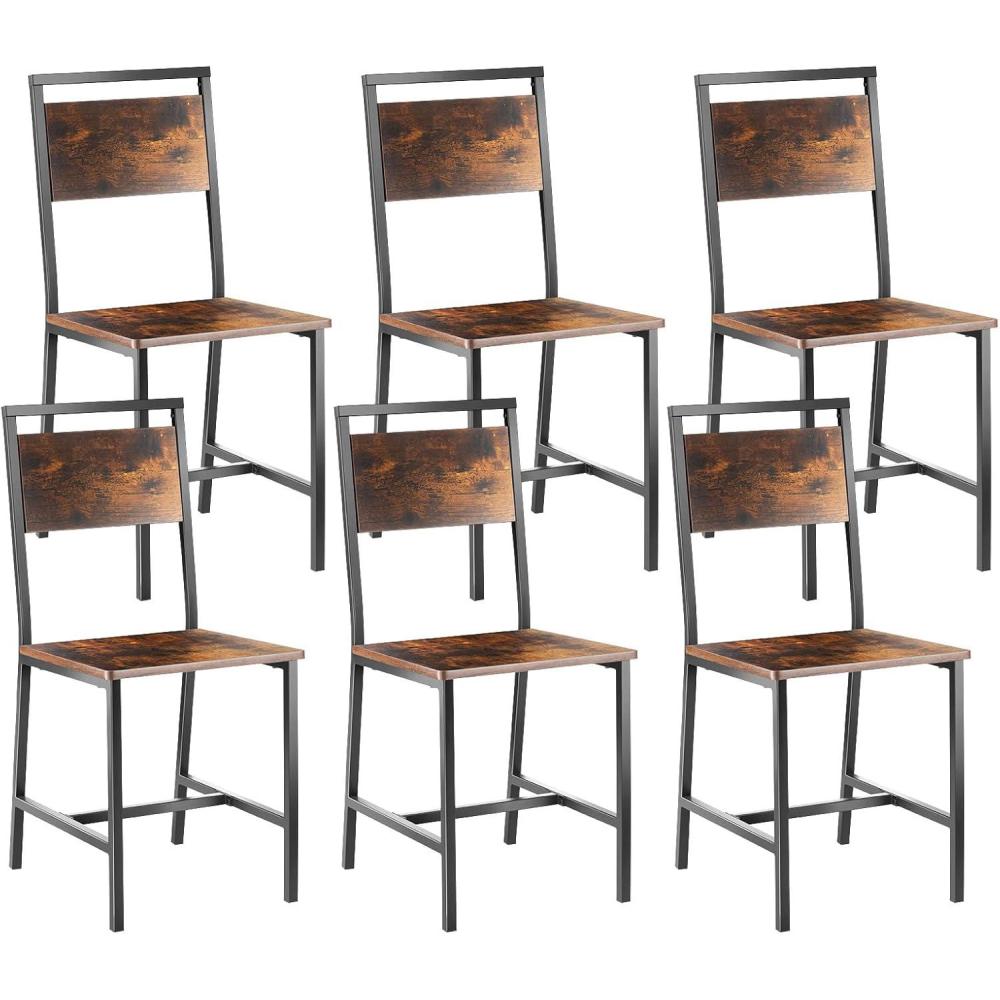 image:imageVEVOR Dining Chairs Set of 2 Wooden Chairs with Metal Frame and Backrest Easy to Assemble Leather Side Chair Modern Farmhouse Walnut Chair for Kitchen Living Room Rustic Brown and BlackSet of 6