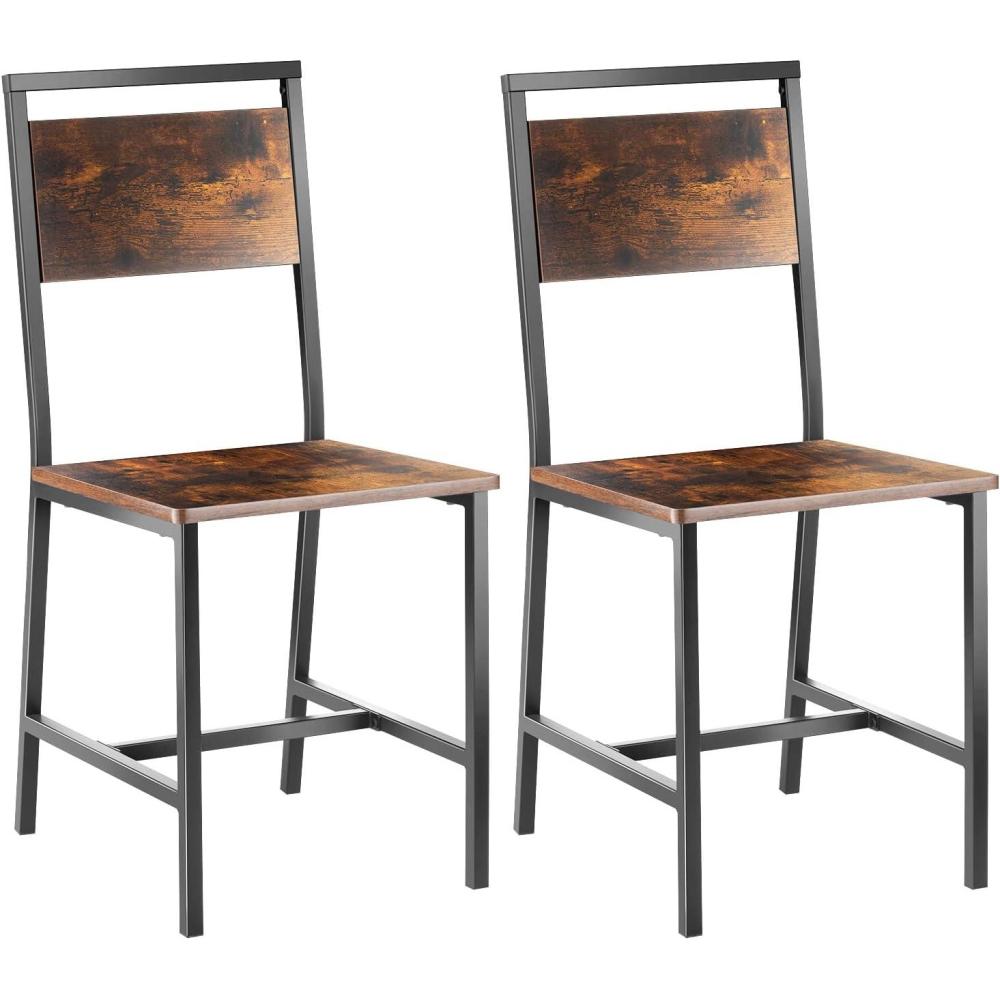 image:imageVEVOR Dining Chairs Set of 2 Wooden Chairs with Metal Frame and Backrest Easy to Assemble Leather Side Chair Modern Farmhouse Walnut Chair for Kitchen Living Room Rustic Brown and BlackSet of 2