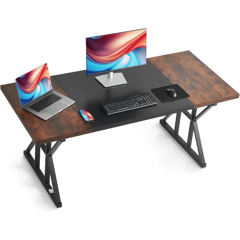 image:imageVEVOR Executive Desk 709 x 315 inch Large Computer Desk PC Workstation for Home Office Modern Simple Wood Laptop Study Writing Table Metal Frame Business Furniture Rustic Brown and Black708  315