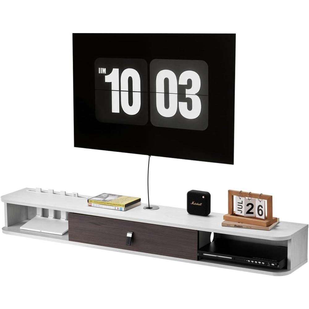 image:imageVEVOR Floating TV Stand 71 in Wall Mount Entertainment Center with Power Outlet amp LED Lights Modern Floating TV Shelf with 2 Drawers amp Storage Cabinet for DVD Player Cable Box Game Console WhiteWhite
