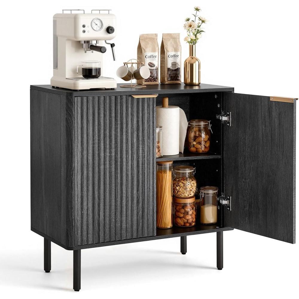 image:imageVEVOR Fluted Cabinet Buffet Cabinet with 2Tier Storage Coffee Bar Cabinet with Adjustable Shelves Sideboard Buffet for Hallway Entryway Living Room or Kitchen Black