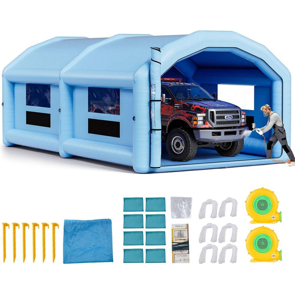 image:imageVEVOR Inflatable Paint Booth 3937 x 1640 x 1312 ft Inflatable Spray Booth with 950W1100W Blowers Air Filter System Triangular Roof for Painting Car Truck Furniture Automotive Sheet Metal33x20x13Ft