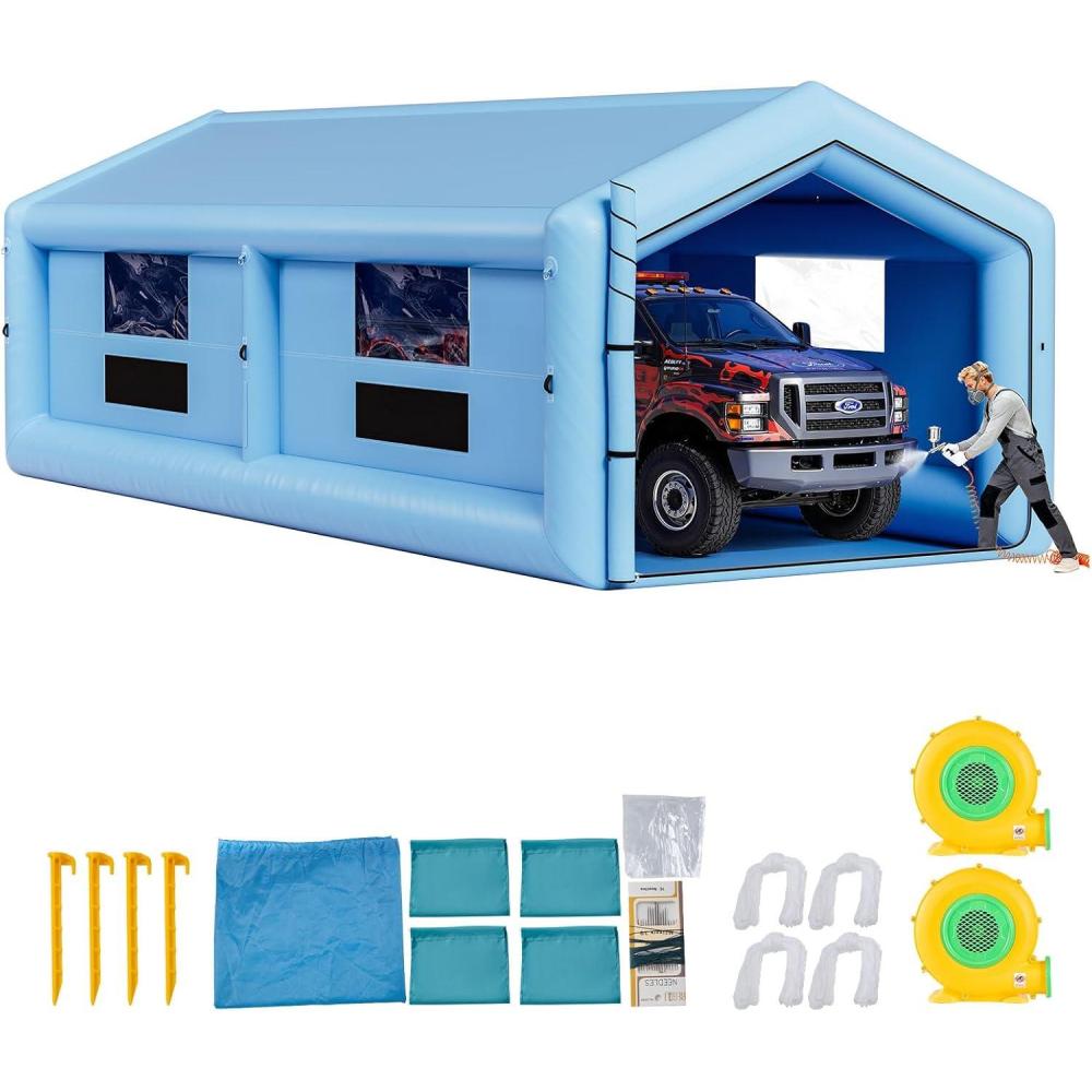 image:imageVEVOR Inflatable Paint Booth 3937 x 1640 x 1312 ft Inflatable Spray Booth with 950W1100W Blowers Air Filter System Triangular Roof for Painting Car Truck Furniture Automotive Sheet Metal39x16x13Ft