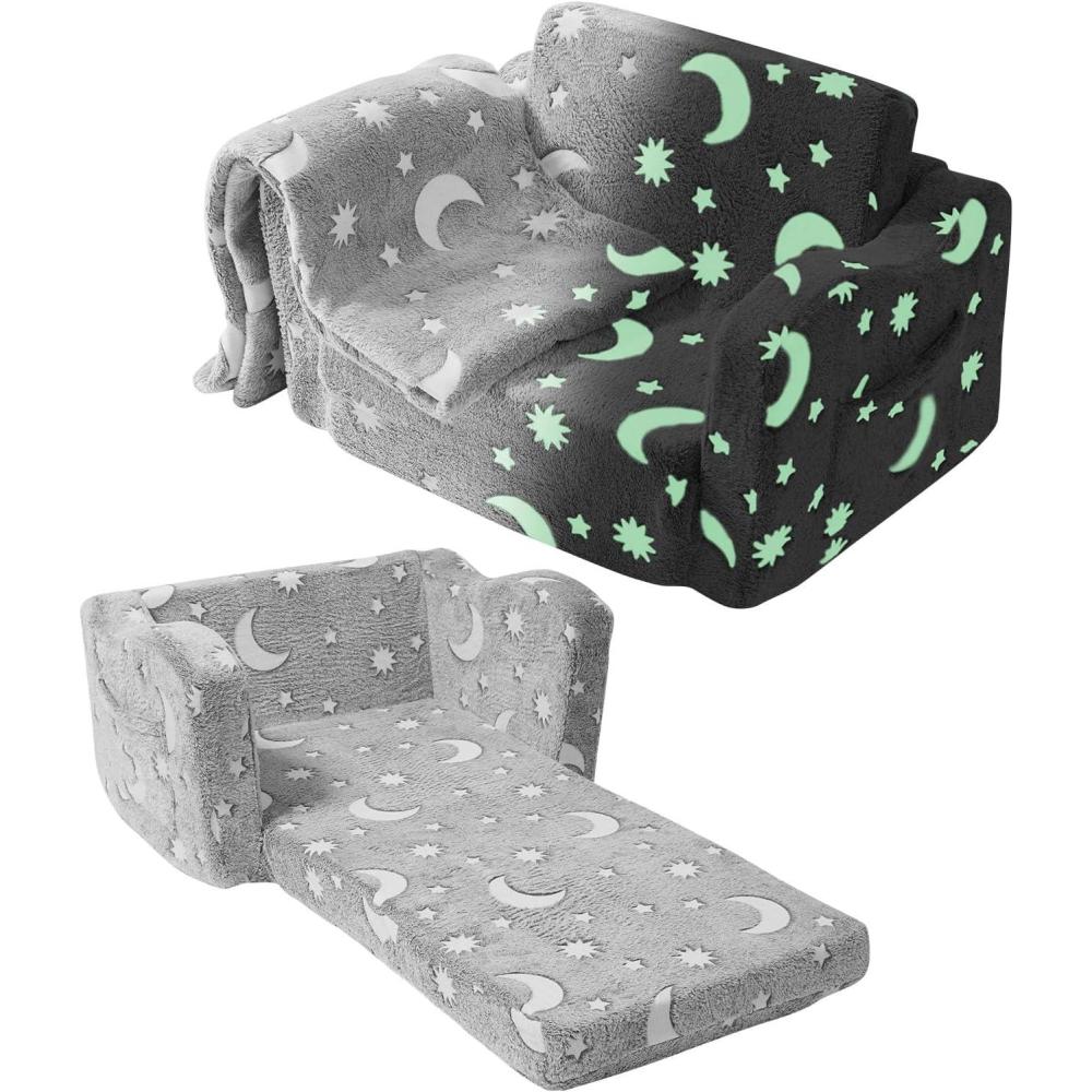 image:imageVEVOR Kids Couch 2in1 Toddler Chairs Comfy Toddler Couch Sofa Bed Fold Out Convertible Sofa to Lounger Kids Chair Seat Playroom Furniture for Kids Girls amp Boys Sky BlueGrey
