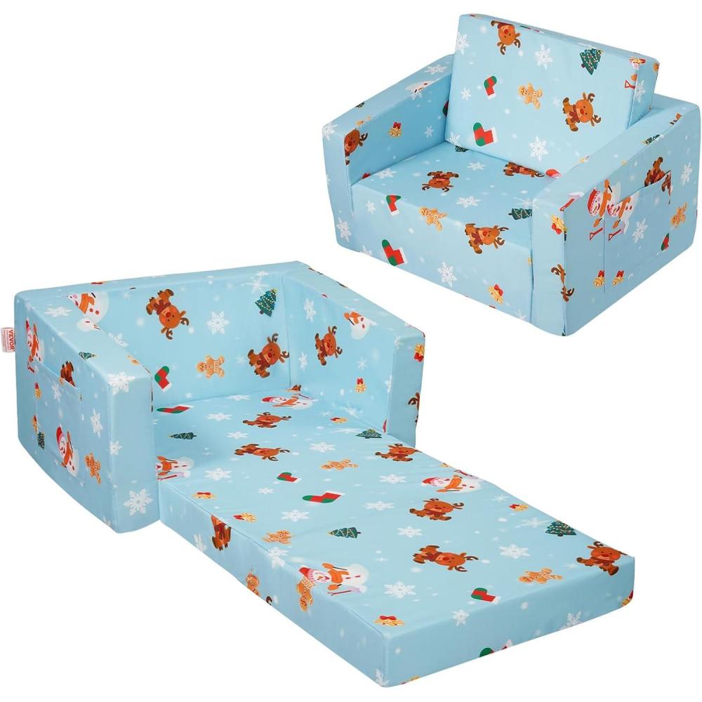 image:imageVEVOR Kids Couch 2in1 Toddler Chairs Comfy Toddler Couch Sofa Bed Fold Out Convertible Sofa to Lounger Kids Chair Seat Playroom Furniture for Kids Girls amp Boys Sky BlueLight Blue