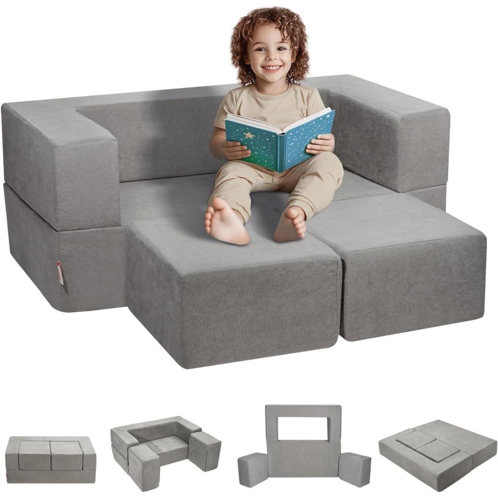 image:imageVEVOR Kids Couch 4Pcs Toddler Couch Sofa Bed Kids Chair Seat Playroom Furniture Child Sectional Sofa with Removable Cover for Kids Girls amp Boys Dark GreyGrey