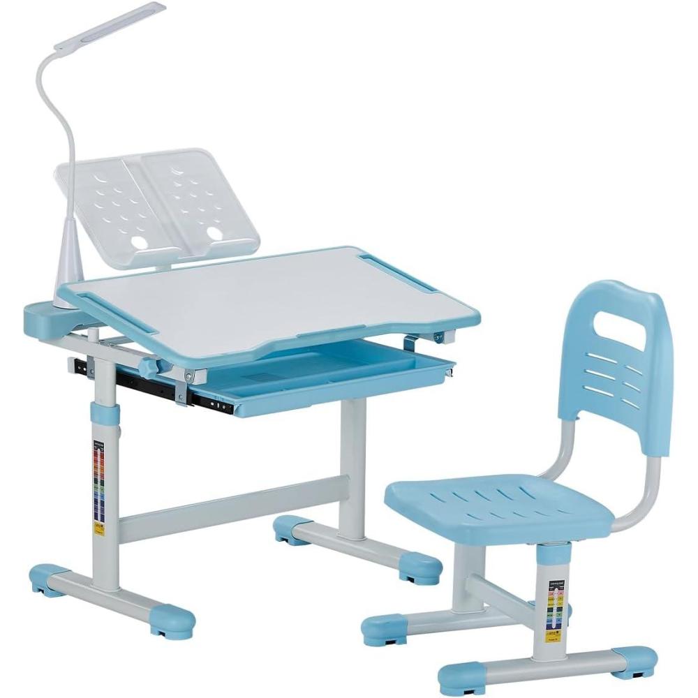 image:imageVEVOR Kids Study Chair and Desk Set Study Desk and Chair for Kids with Bookshelf and Storage Drawer Adjustable Height Kids Study Desk with Chair Children Study Table for Bedroom amp Study Room PinkBlue