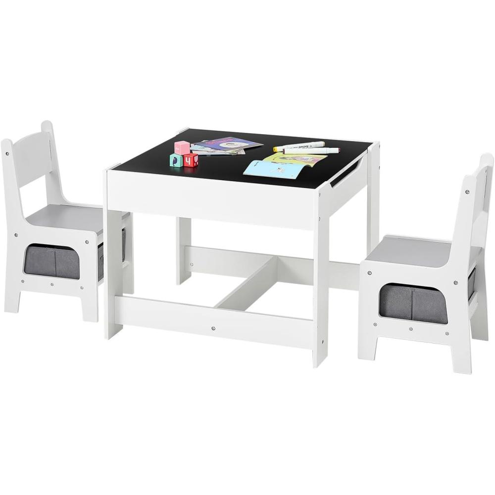 image:imageVEVOR Kids Table and Chair Set 3 in 1 Wooden Kids Table with Storage Drawer Toddler Activity Play Desk with 2 in 1 Detachable Tabletop Children Table for Art Eating Reading Learning NaturalGray White