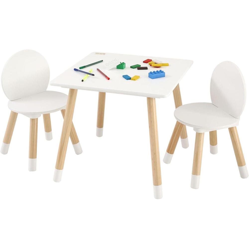 image:imageVEVOR Kids Table and Chairs Toddler Table and Chair Set Children Wooden MultiActivity Table for Play Art Craft Reading Learning Eating 1 Table and 2 ChairsWhite