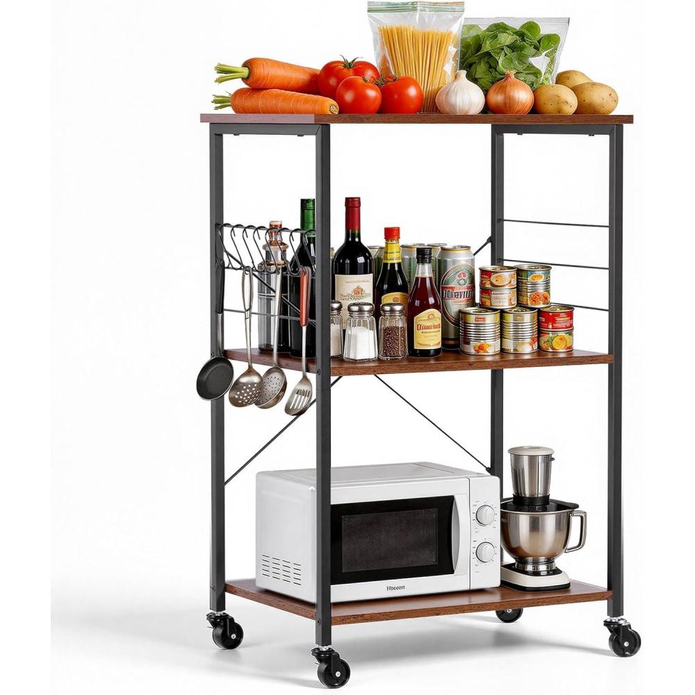 image:imageVEVOR Kitchen Utility Cart 3 Tier Heavy Duty Adjustable Wire Storage Rack Commercial Steel Rolling Service Trolley on Wheels Work Table with Handle Bar for Garage and Laundry Room 40x25x409 in158d X 237w X 355h Vintage