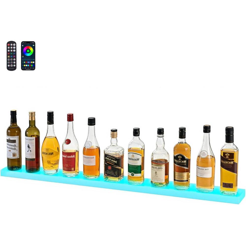 image:imageVEVOR LED Lighted Liquor Bottle Display 3 Tiers 20 Inches Whiskey Rack Supports USB Illuminated Home Bar Shelf with RF Remote amp App Control 9 Static Colors Acrylic Lighted Shelf for 15 Bottles1 Step 48 Inches