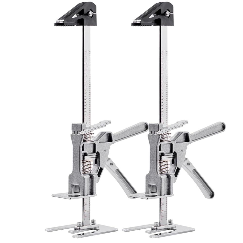 image:imageVEVOR Labor Saving Arm Jack 2 PCS 220 lbs Bearing Capacity Lifting up to 71 Metal Hand Lifting Jack Tool with Magnetic Level Adjustable Height for Door Window Furniture Woodworking SilverL12inch